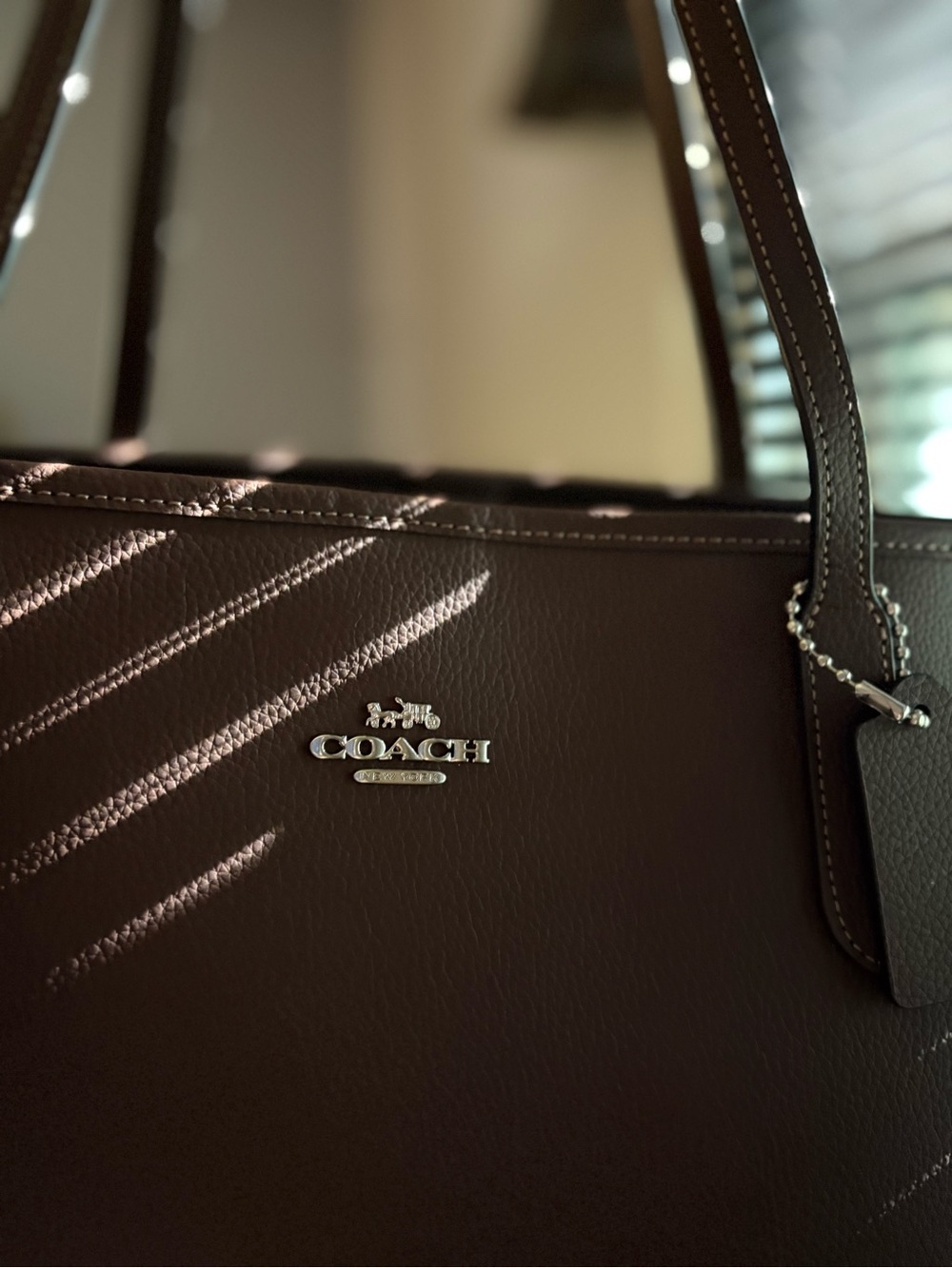 Coach Dark Brown Leather Tote with Silver Logo - Picture 4 of 6